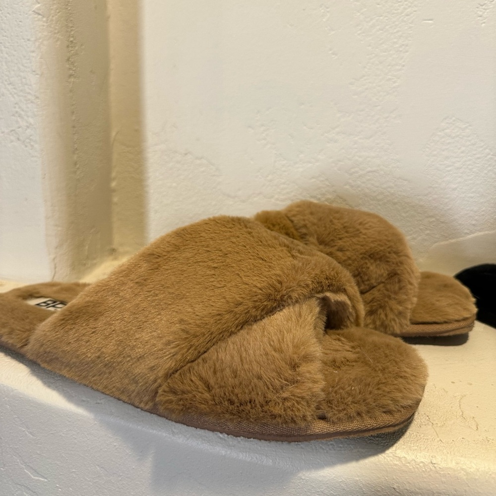 BP Brown and Black Plush Slippers Open-Back Mule (2 pair)